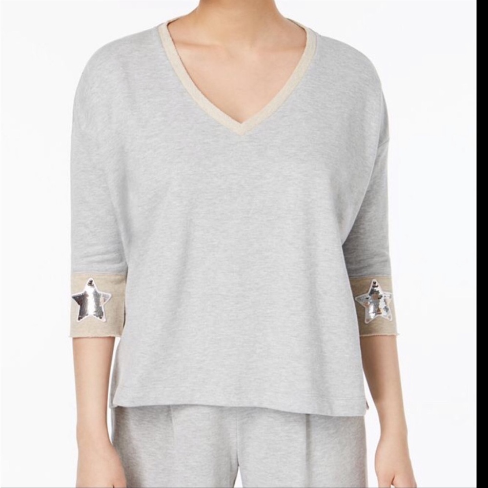 525 America Sequin Star V Neck Terry Sweater Shirt | Small